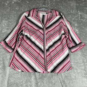 Womens Blue Diamond Plus Size Stretch blouse‎ size 18 Vintage Retro Pink Striped